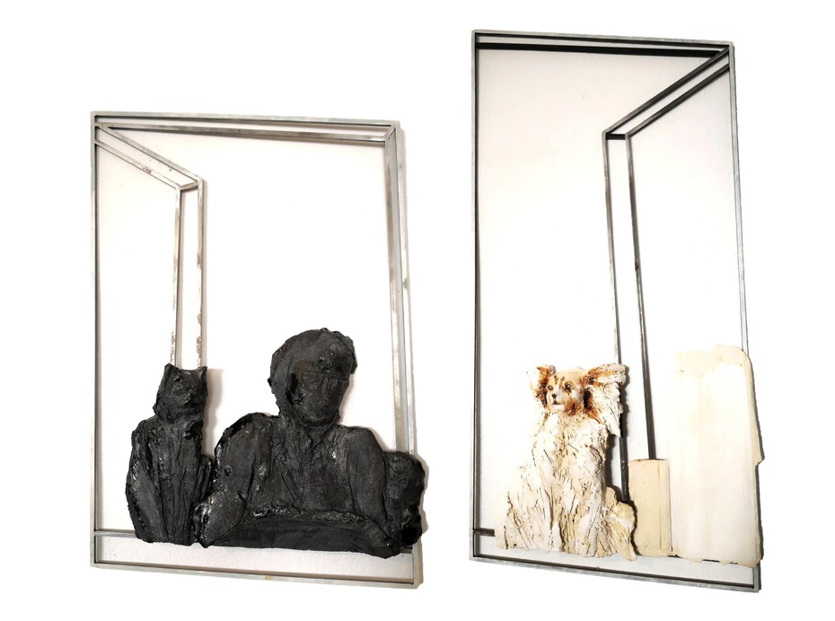 "Czarny/Biały" - rzeźba ceramiczna, stal spawana