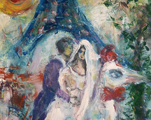 Marc Chagall "Wesele koło wieży Eiffela" - obraz na płótnie (kopia)