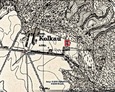 Niemiecka mapa Messtischblatt z obrazem wsi Kolkau (Kolkowo); czerwonym kwadratem zaznaczony ewangelicki cmentarz