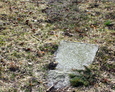 Fragment nagrobka częściowo zakopany w ziemi