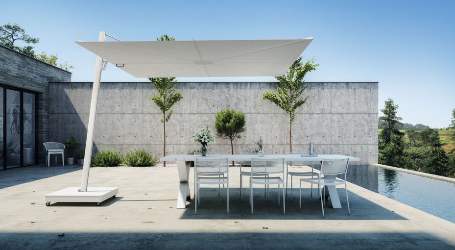 Parasol ogrodowy Spectra UX Five Architecture by Umbrosa. 100 % made in Belgium.