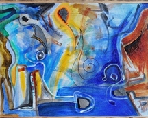 ''W głębinach'' ('Wielki błękit' - kompozycja cztero-stronna) ; 2019 r; akryl+kamienie na panelu; format (liczony w ramie):78x58 cm; cena: 11.5oo zł.