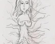 "Krzyczące drzewo żeńskiej płci"; ok.2000r; piórko; rozmiar: 12x18cm; cena: 100 $