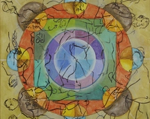 "Kosmiczny Kalendarz /'Cosmic calendar' - 2025', acryl+oil on canvas, format 40x40 cm