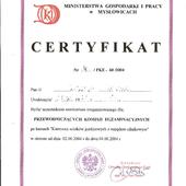 Certyfikat Przewodniczącego Komisji Egzaminacyjnej kursu KIEROWCY WÓZKÓW JEZDNIOWYCH