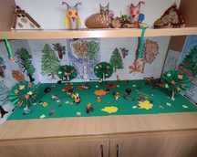 W ramach zajęć przyrodniczych dzieci z klasy 1A przygotowały makietę lasu.