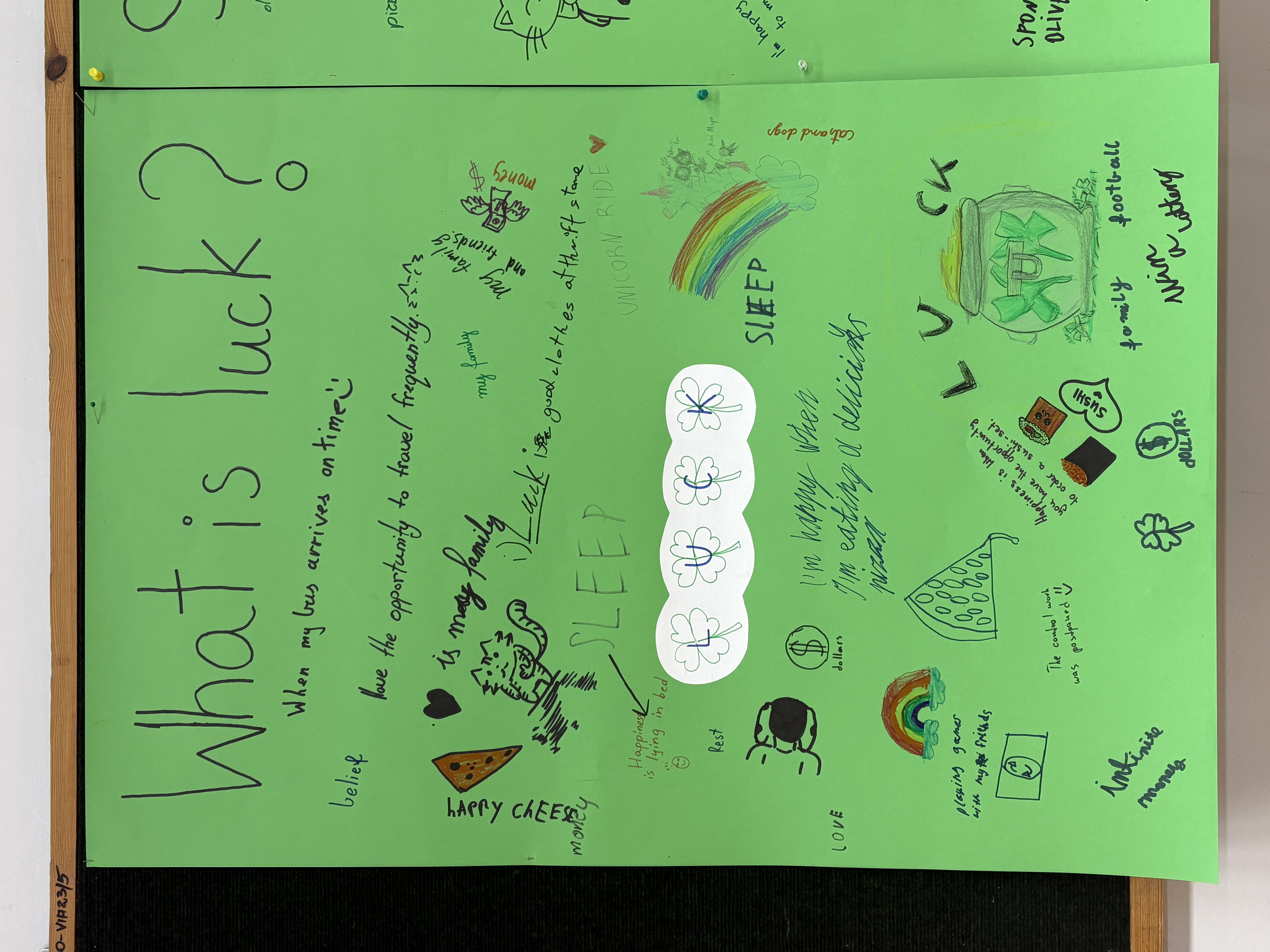 plakat przedstawiający r&oacute;żnorodne skojarzenia i odpowiedzi na to ważne pytanie czym jest szczęście?