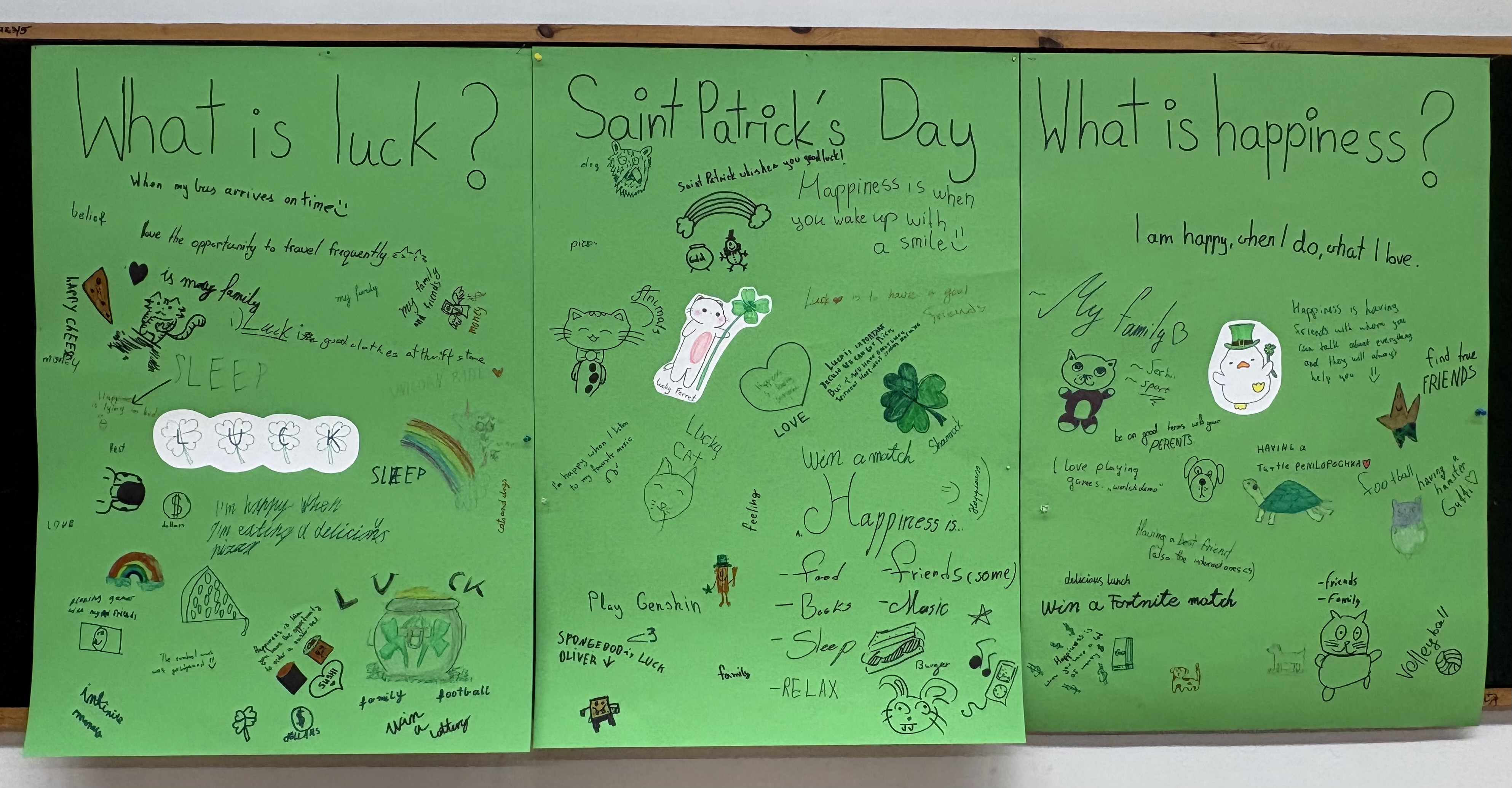 plakat przedstawiający r&oacute;żnorodne skojarzenia i odpowiedzi na to ważne pytanie czym jest szczęście?