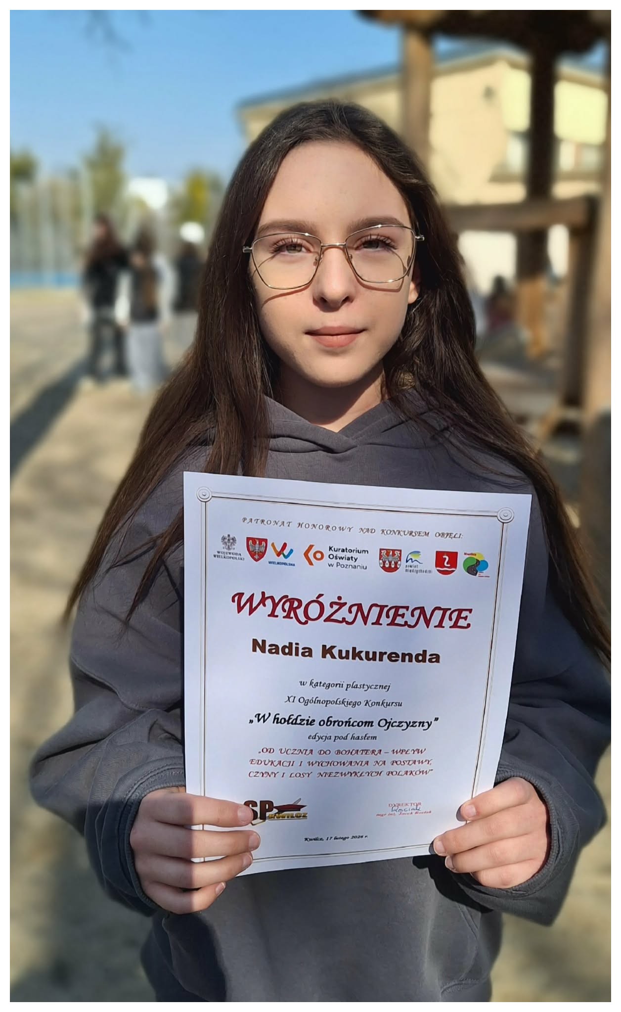 Nadia Kukurenda została laureatką Og&oacute;lnopolskiego XI konkursu pod hasłem: &bdquo;Od ucznia do bohatera &ndash; wpływ edukacji i wychowania na postawy, czyny i losy niezwykłych Polak&oacute;w &rdquo;
