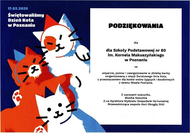 Podziękowania za udział w zbiórce dla kotów