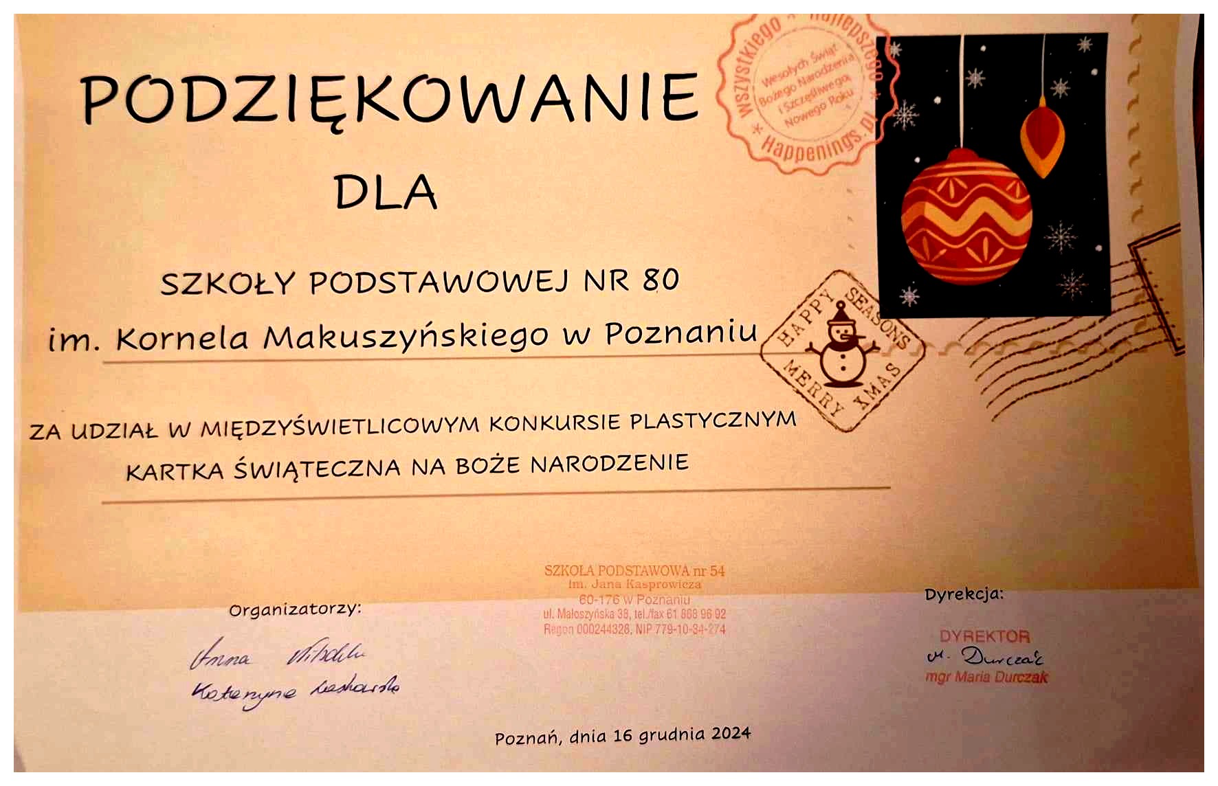 WYNIKI KONKURSU MIĘDZYŚWIETLICOWEGO NA ŚWIĄTECZNĄ KARTKĘ