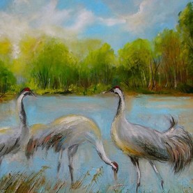05/ Żurawie 0braz olejny 40cm-60cm 480,-